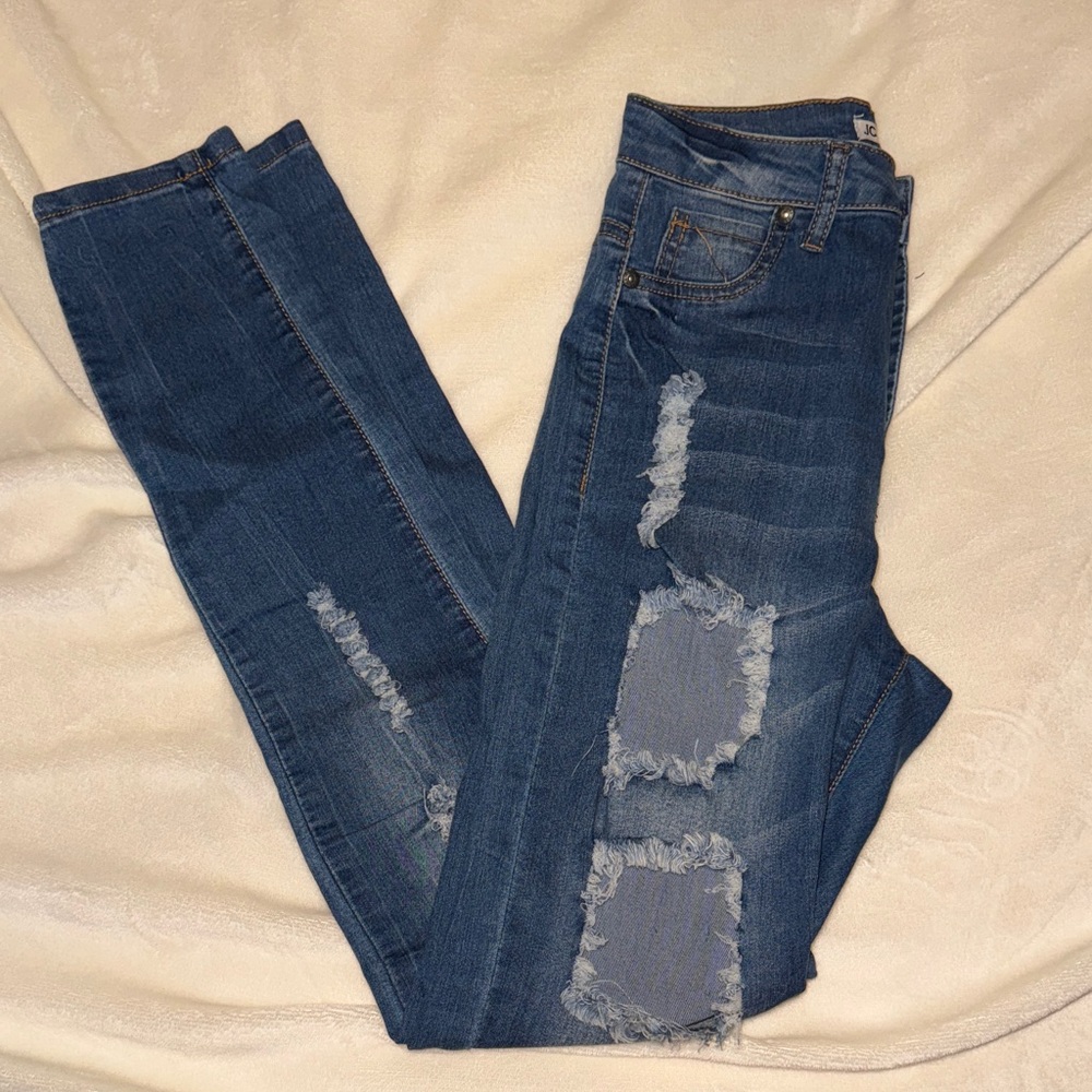 Trendy Distressed Blue Skinny Jeans
